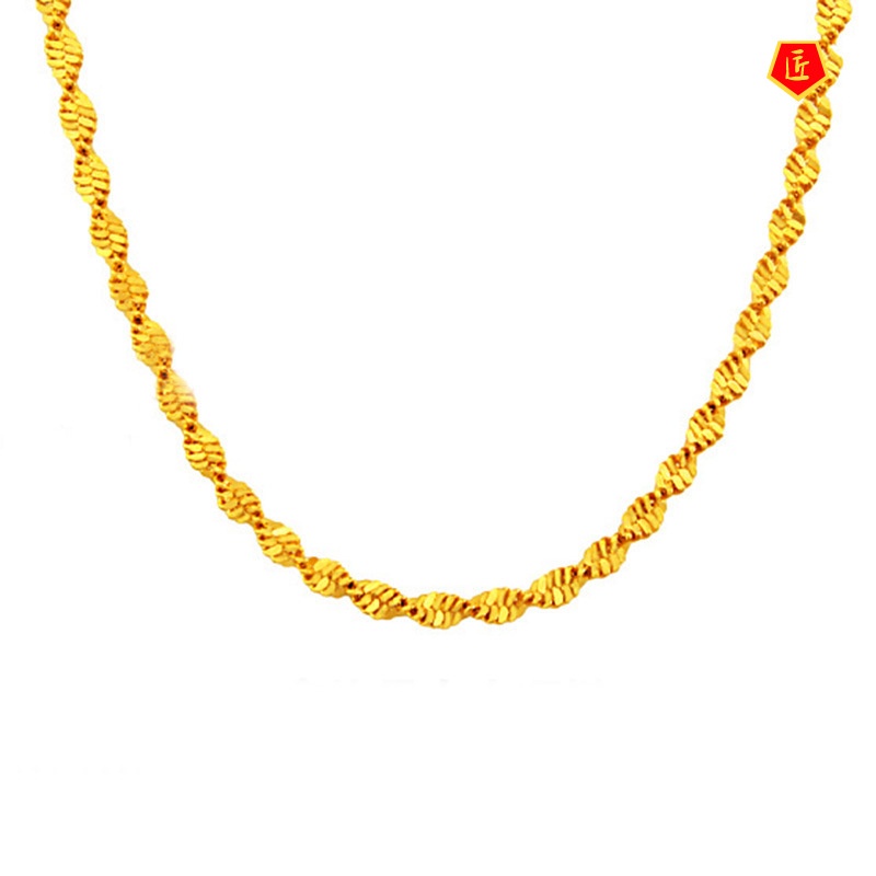 [Ready Stock]18K Gold Water Wave Chain Necklace Simple Elegant Fashion