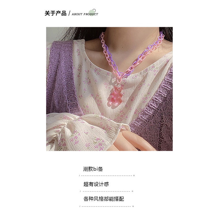 Harajuku style sweet cool double warna lucu kartun beruang liontin kalung untuk wanita in hip-hop Fa