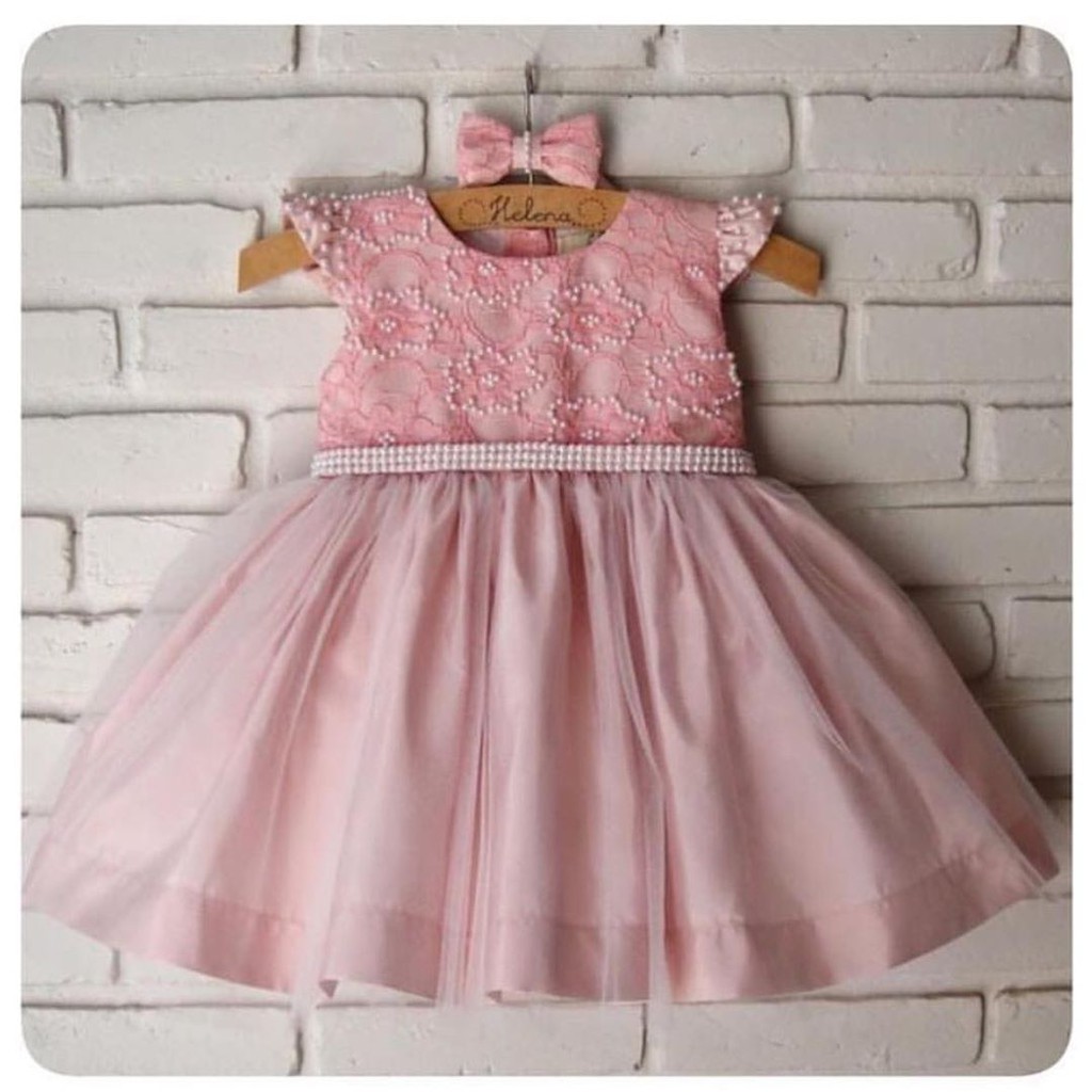 Baju Pesta Anak Pink Tile Brokat