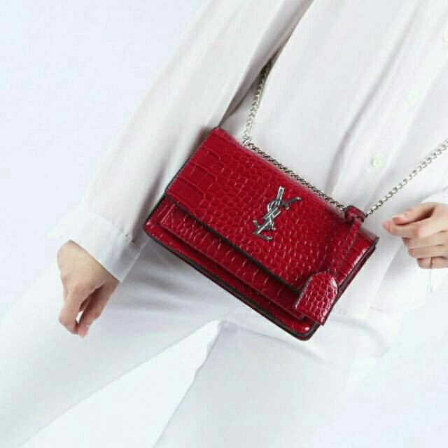Tas Wanita Saint Laurent Ysl Sunset Croco Medium Crossbody bag 1379