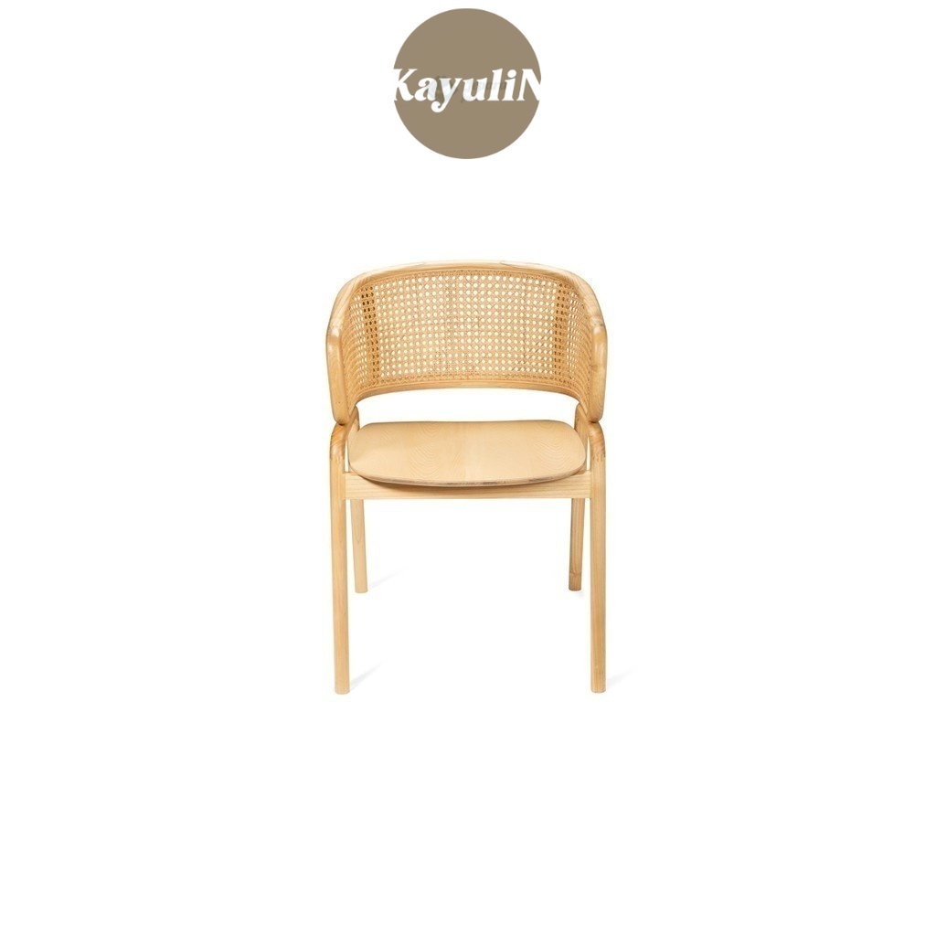 kursi makan minimalis kayu jati kombinasi rotan kayulin interior - Lc2