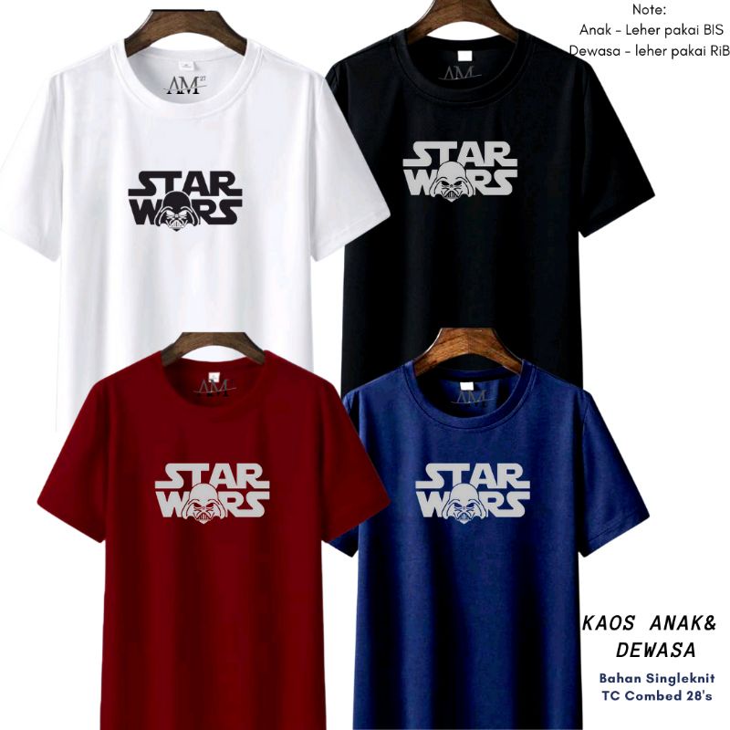 Baju Kaos Anak Cowok 3 tahun - Pria Dewasa ukuran S-7XL-XXXL Dewasa Star WAR 12warna