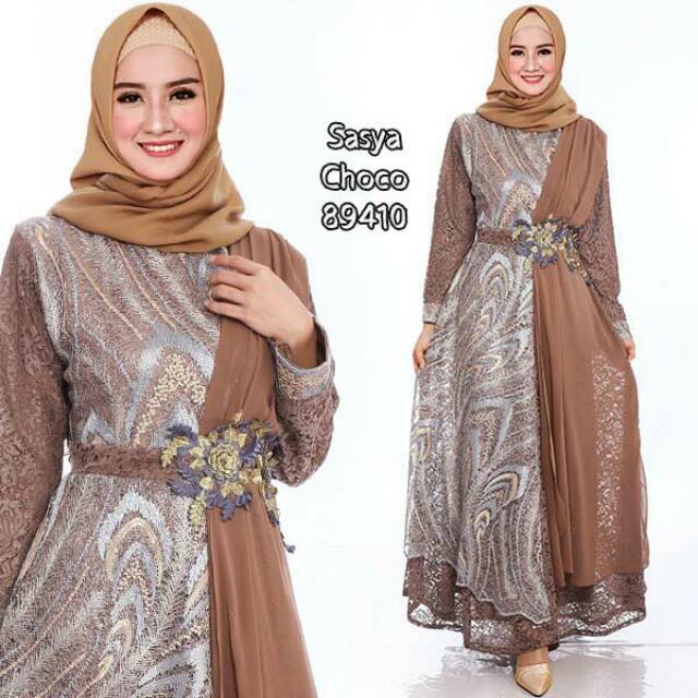  Gamis  Sasya Baju  Pesta  Muslim Dress Kondangan Dress Brukat 