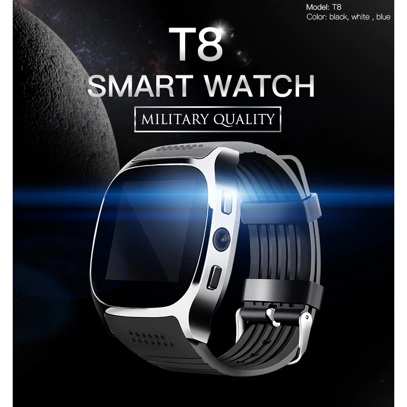 696 Baru T8 Bluetooth Smart Watch Penopang SIM TF Kartu dengan 0.3mp Kamera Smartwatch Olahraga Jam