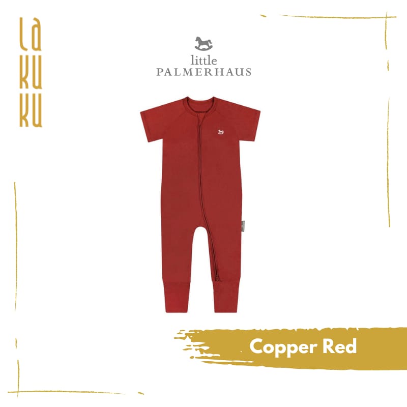 Lakuku - Little Palmerhaus Sleep and playsuit Setelan Piyama Baju Tidur Anak Bayi Sleepsuit zipper Lengan pendek Celana Panjang-Copper red