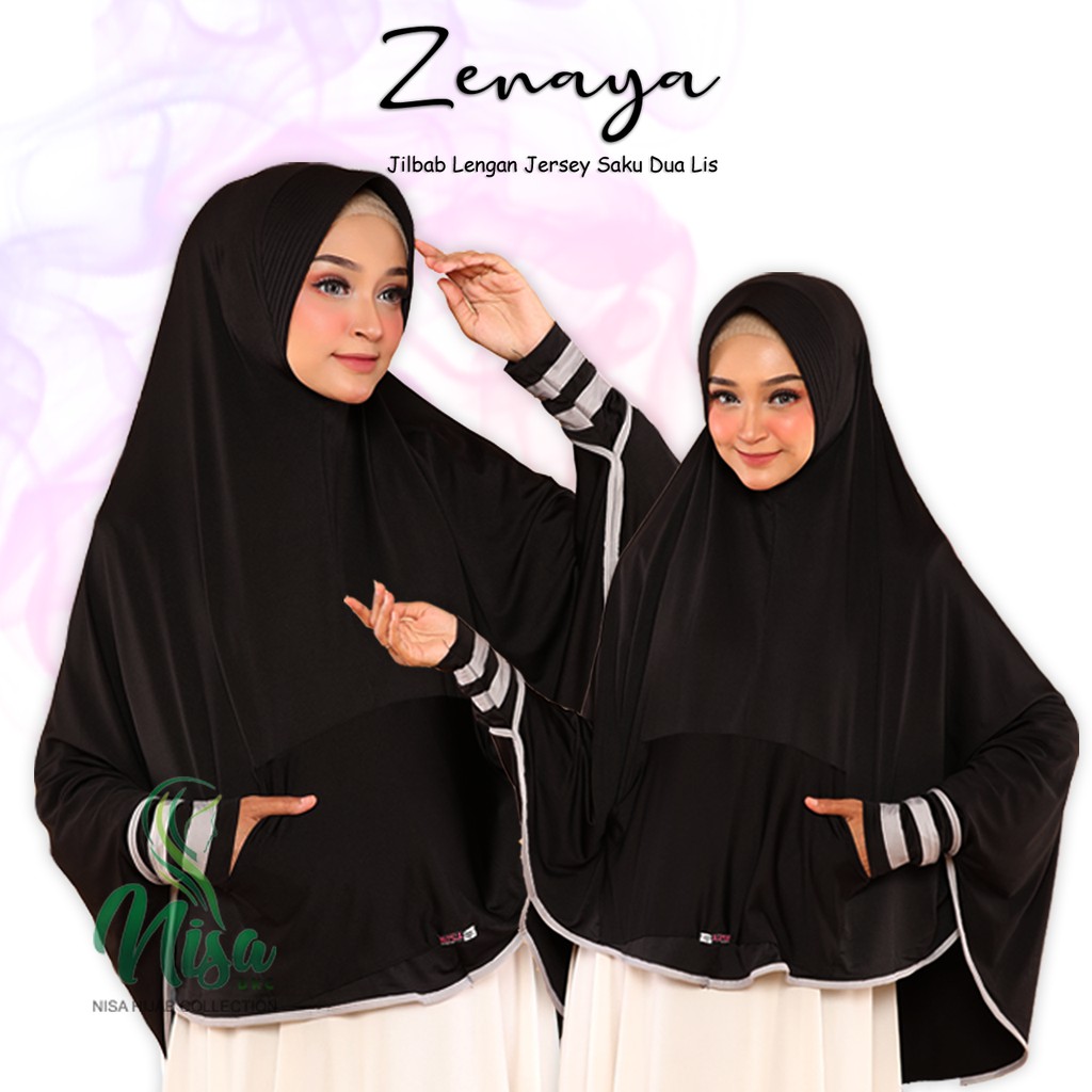 Jilbab Lengan Saku Dua Hijab Tangan Zenaya Bergo Khimar Jersey Nisadkc