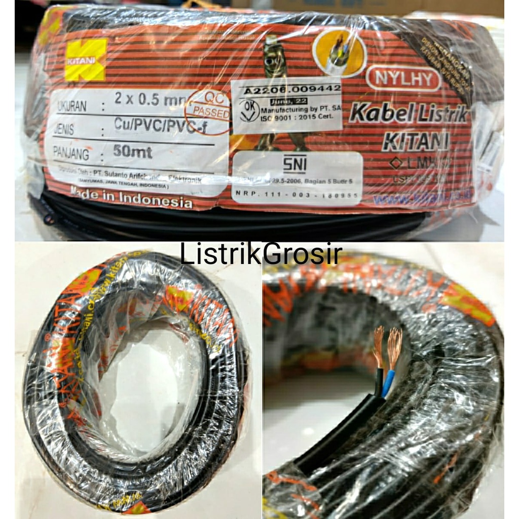 Kabel Serabut Hitam Putih NYMHY NYLHY NYYHY Kitani 2x0,5 2x0.5 Roll 50m Meter SNI