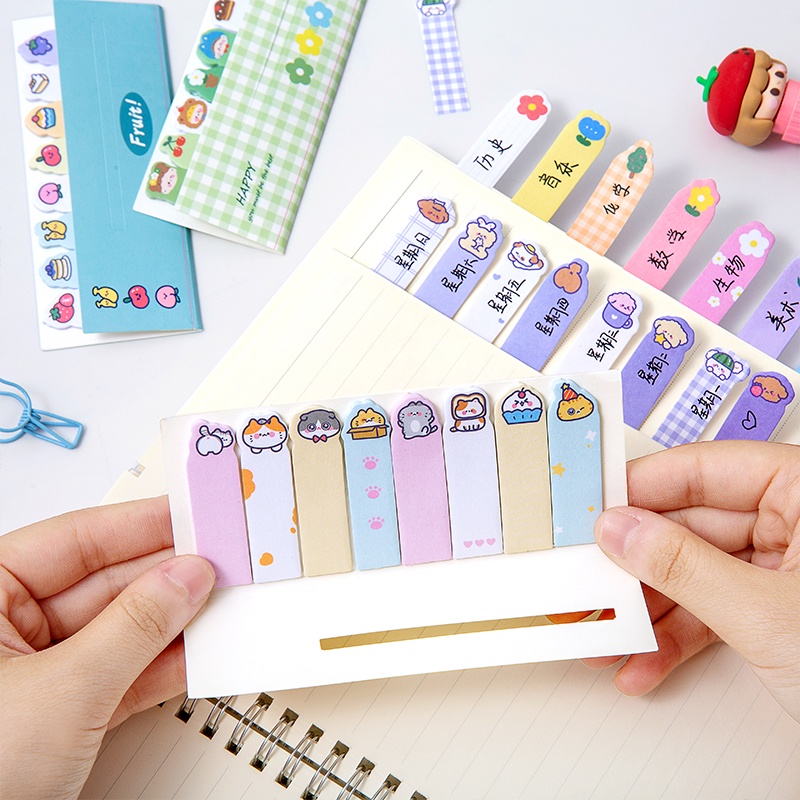 1 Set Stiker Memo Pad Mini Motif Kartun Buah / Bunga Bisa Ditulis Untuk Stationery Kantor