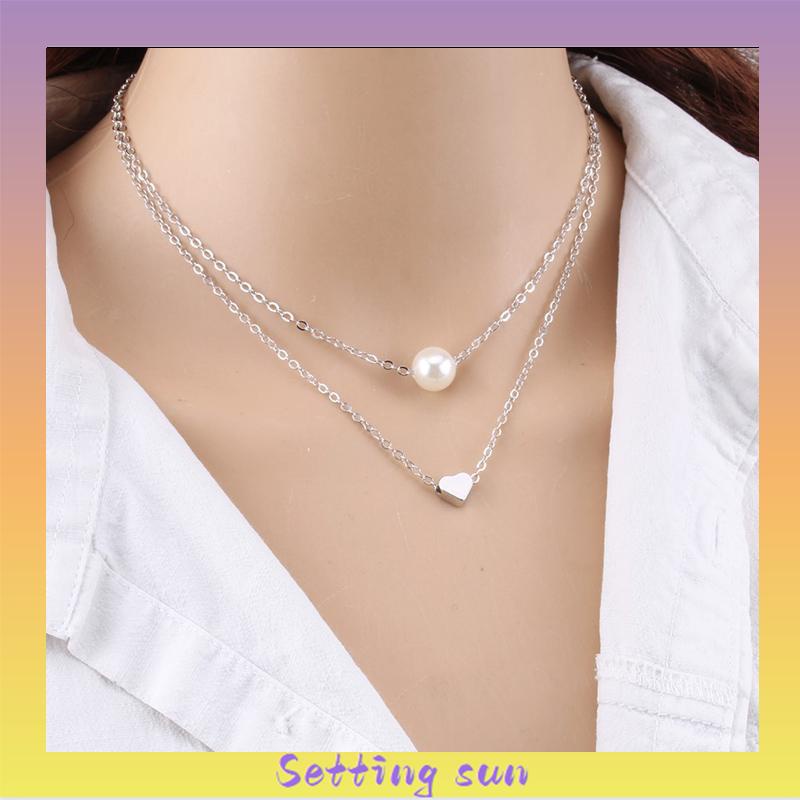 Kalung Rantai Klavikula Pendek Multilayer Aksen Mutiara Ganda Untuk Hadiah Ulang Tahun Wanita TN