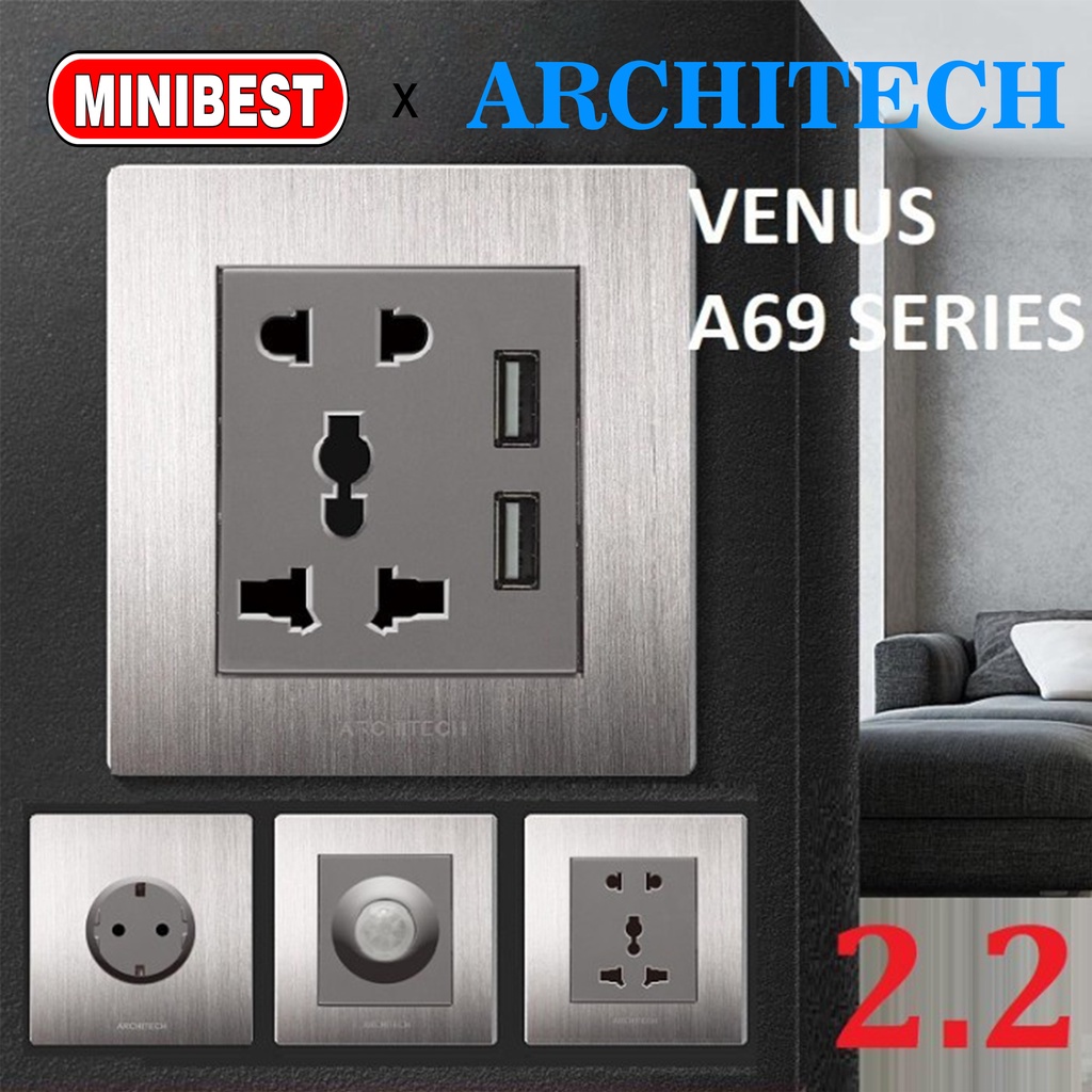 MINIBEST ARCHITECH VENUS A69 SILVER / SAKLAR USB / STOP KONTAK COLOKAN VENUS NEW 2.3