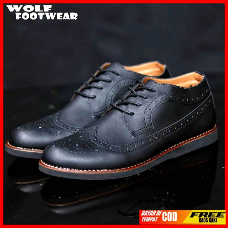 WOLF x SAGA| Sepatu wingtip pria kulit asli sepatu pantofel klasik Model Luiz