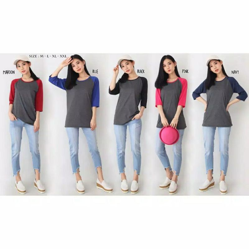 kaos raglan 3/4 murah kaos lengan panjang kaos murah ukuran m l xl