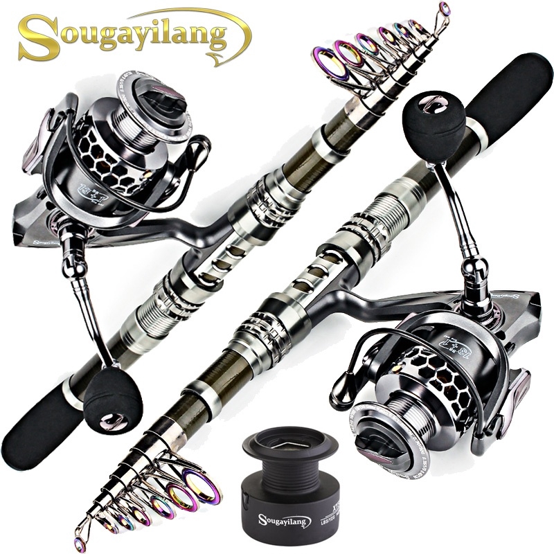 Sougayilang Serat Karbon Berputar Pancing Dan 13 1bb Reel Memancing Combo Telescopic Fishing Pole Berputar Reel Kit Joran Pancing Shopee Indonesia