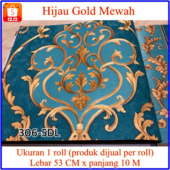 Wallpaper Dinding Hijau Gold Mewah Elegant Mewah, Dekorasi Rumahan Cantik, Wallpaper Klasik Ornamen