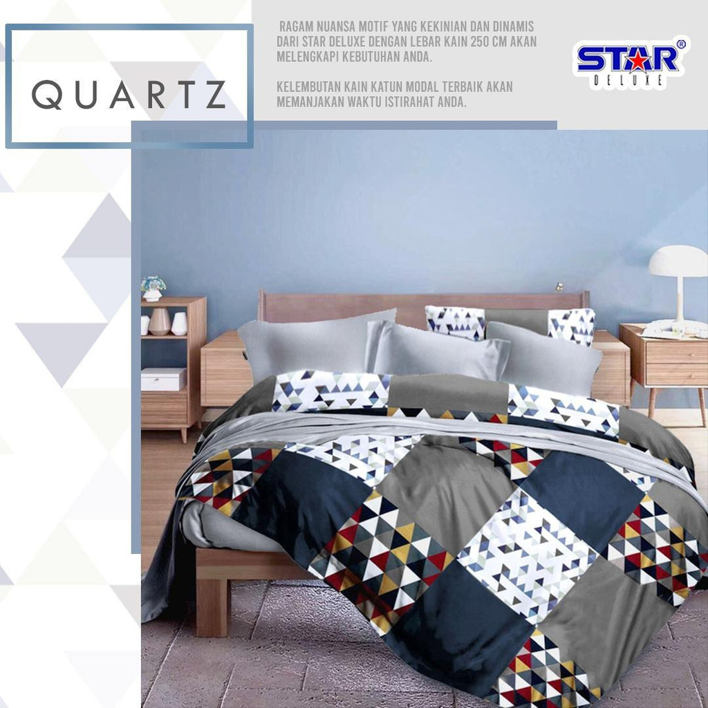 Bedcover & Sprei Set Katun Star Motif Quarts Uk. Single