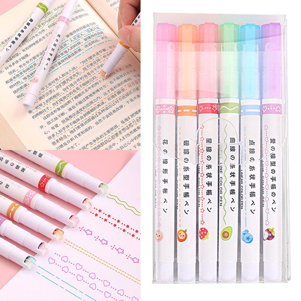 Wonder 6PCS Curve Stabilo Pen Art Stationery Graffiti Berbentuk Bunga Alat Gambar Stabilo Warna-Warni Banyak Bentuk