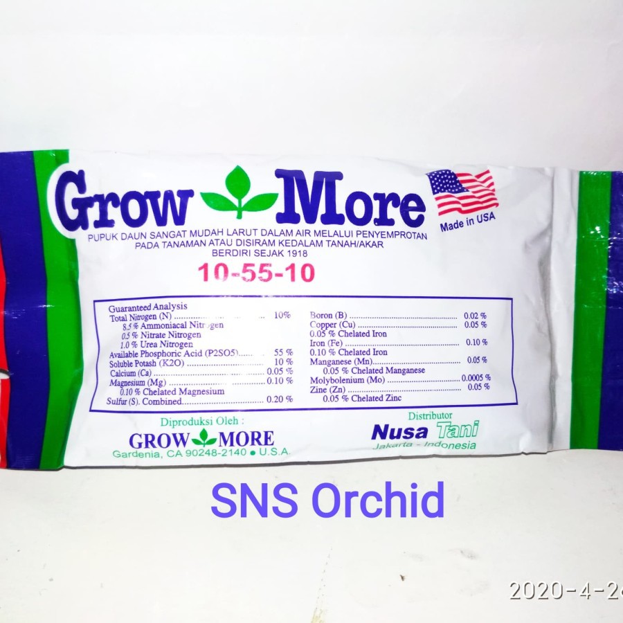 Paling dicari Growmore grow more merah pupuk daun bunga anggrek pembungaan 100 gr