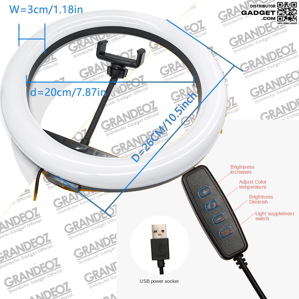 LAMPU RING LIGHT 26CM TIKTOK HOLDER HANDPHONE Smartphone LED 12W 10 Inch Ringlight 26 cm Besar zoom