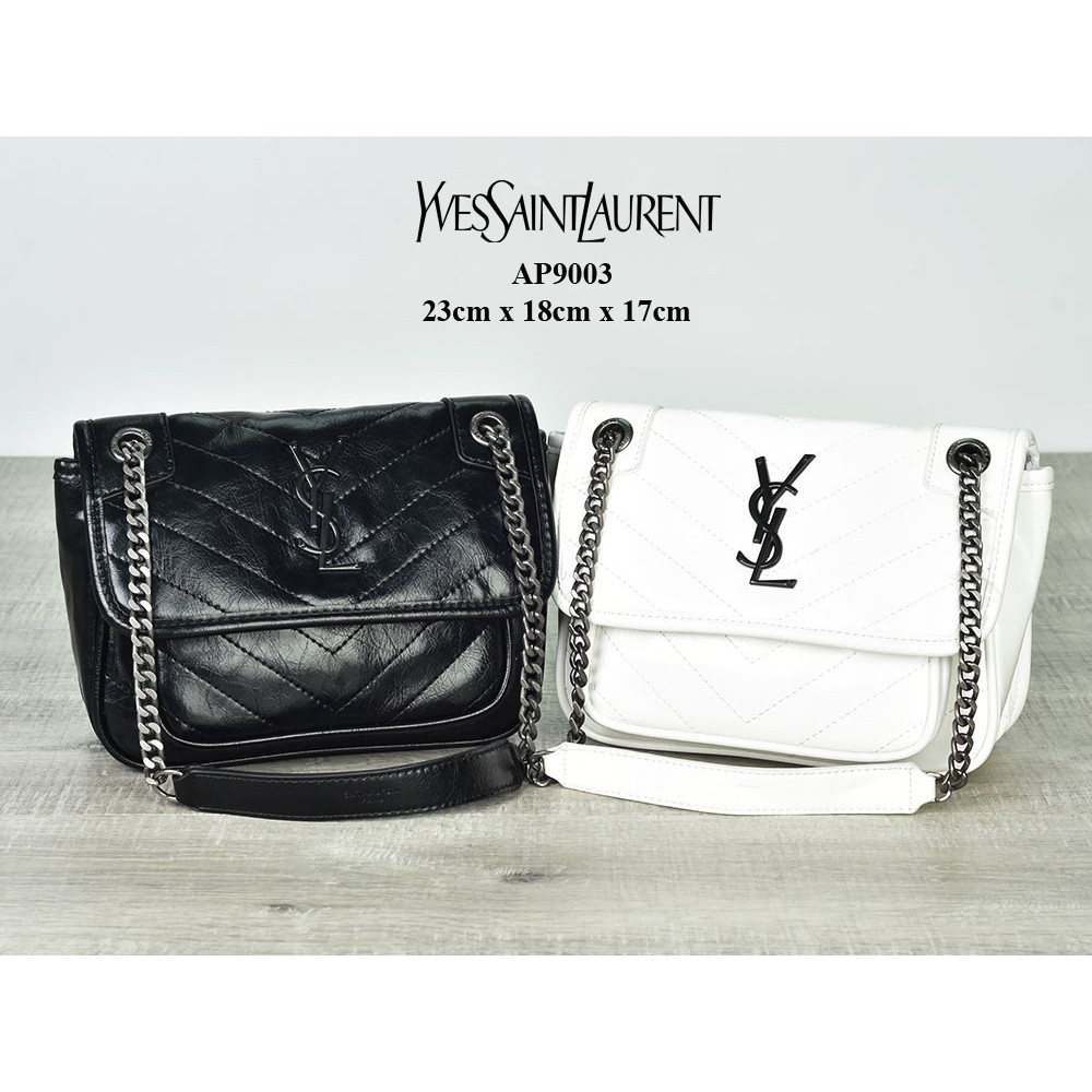 Tas YSL Niki Chain Chevron Quilted Leather Small Semi Premium AP9003