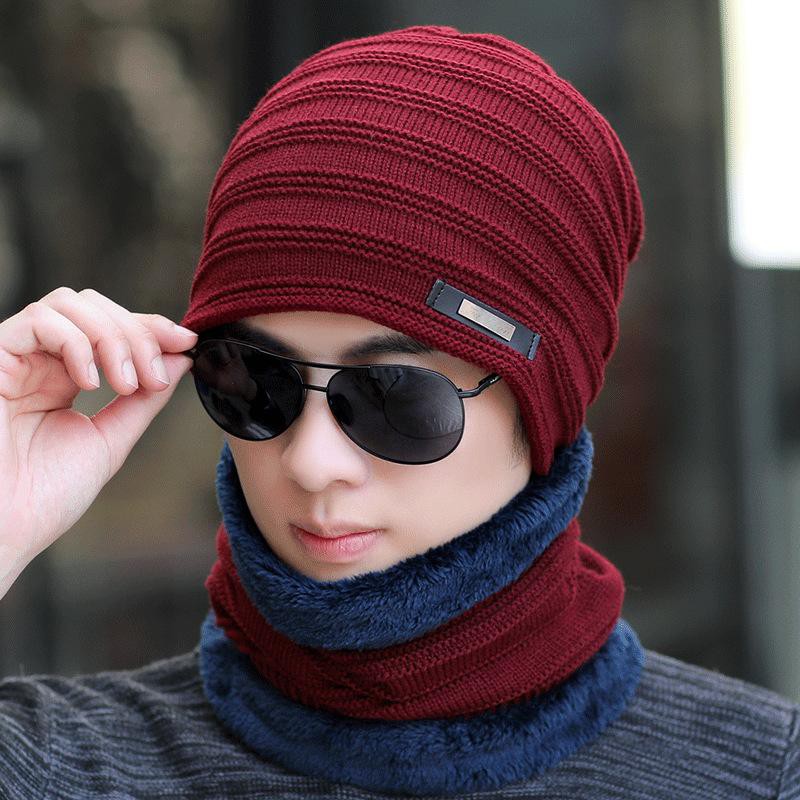 Topi Kupluk Rajut Lapis Bulu Winter Hat Kupluk STRIP SET