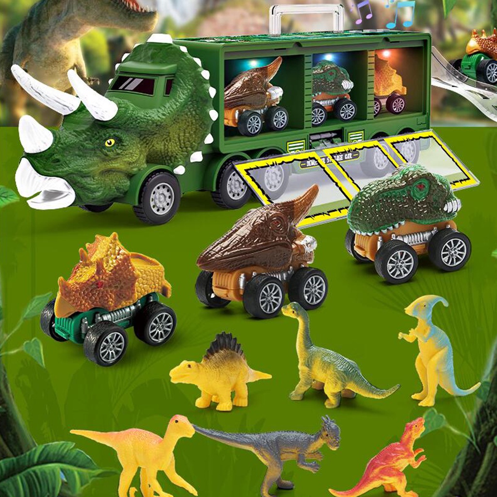 (Predolo1) Mainan Truk Transportasi Dinosaurus Model Pull Back Warna Hijau Untuk Anak Laki-Laki