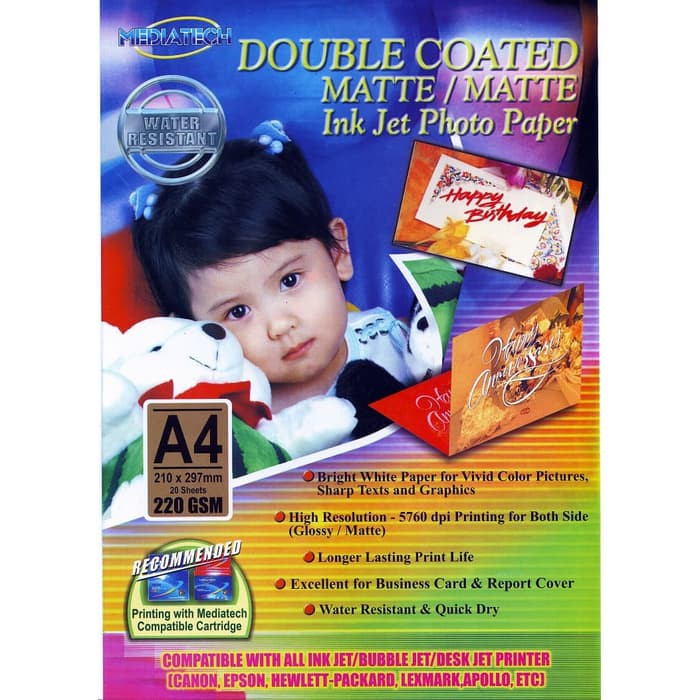 Mediatech Kertas photo Double Coated Photo Paper A4 220 gsm Matte  - 20 sheet  -32001