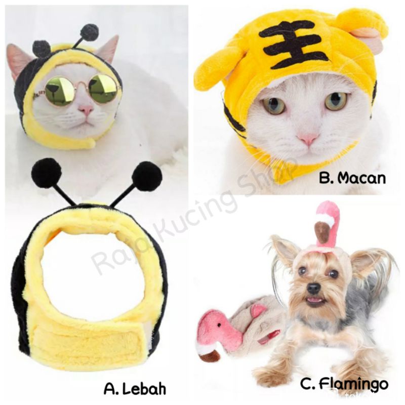 Topi kucing anjing bentuk lebah, harimau, flamingo