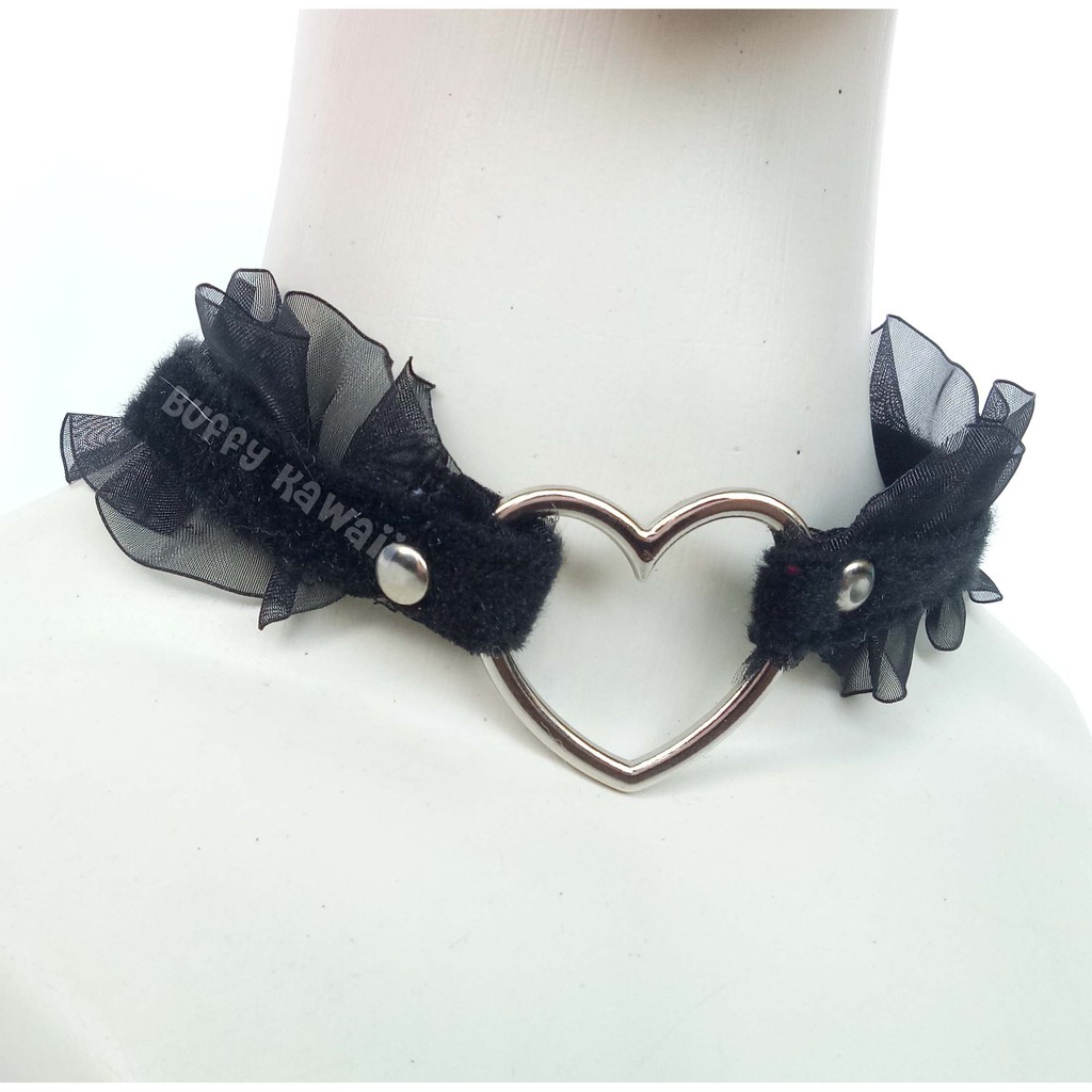 Choker love heart harajuku leather buckle necklace lolita punk metal kawaii gothic ulzzang korean