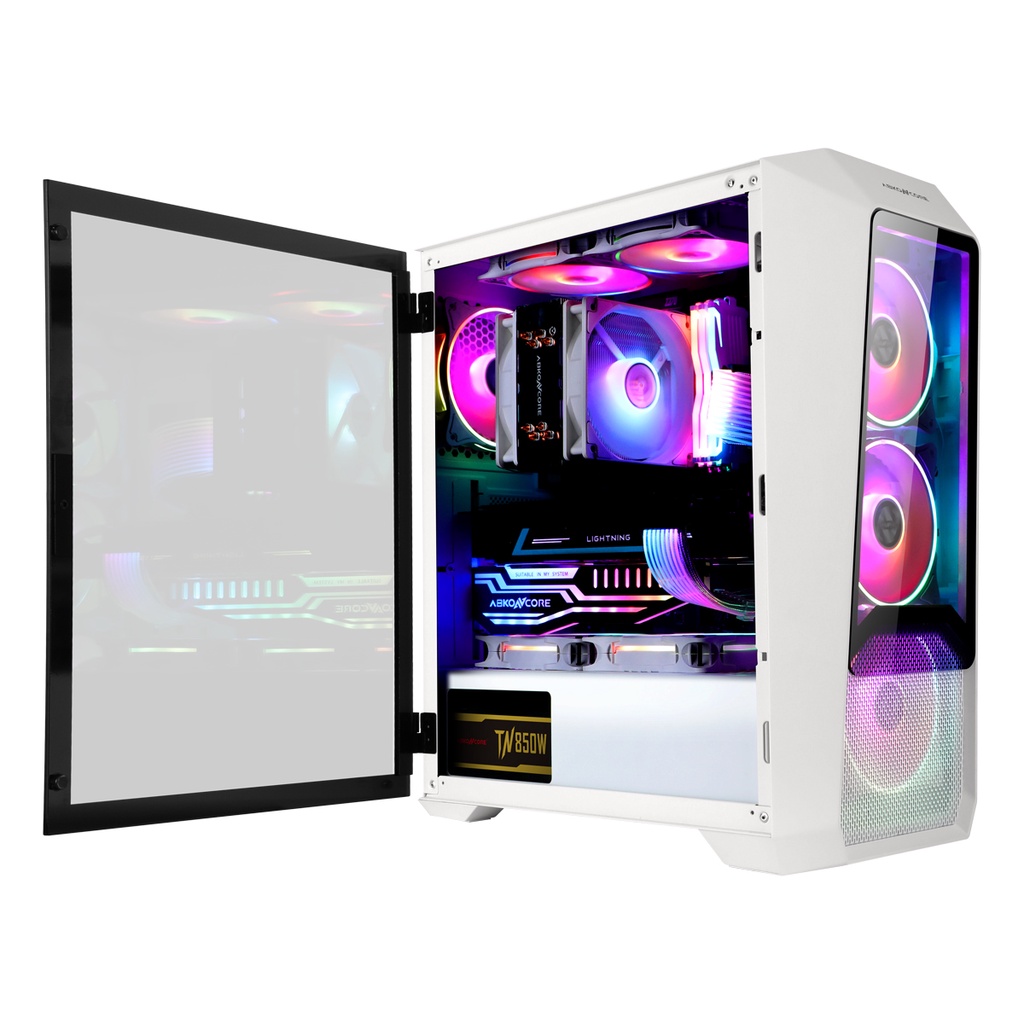 CASE ABKO HELIOS H300G WHITE | 3 Fan RGB ATX Temper Casing Abkoncore