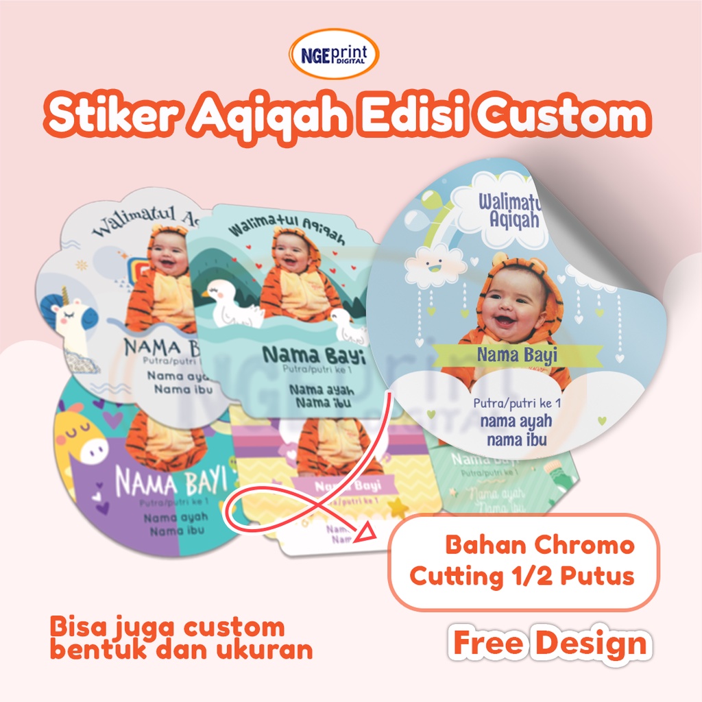 

Stiker Aqiqah Custom Bentuk Berbagai Variasi Bentuk Ukuran Kecil / Stiker syukuran Kelahiran Anak Custom / Stiker Tasyakuran Bayi Lahir