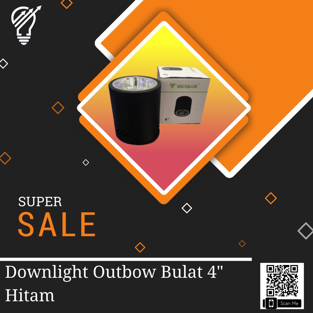 Downlight Outbow Bulat 4" Hitam