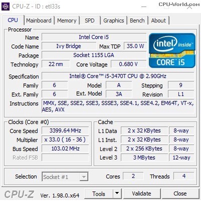 Processor Intel Core i5 3470T Socket 1155 Ivy Bridge Not 3470