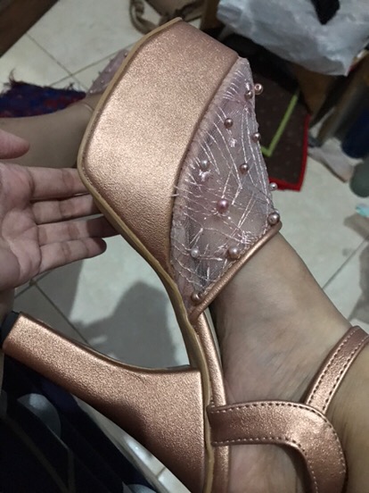 Sepatu Purri Rosegold Abstrak Lace Mutiara Tabut Tinggi 12cm