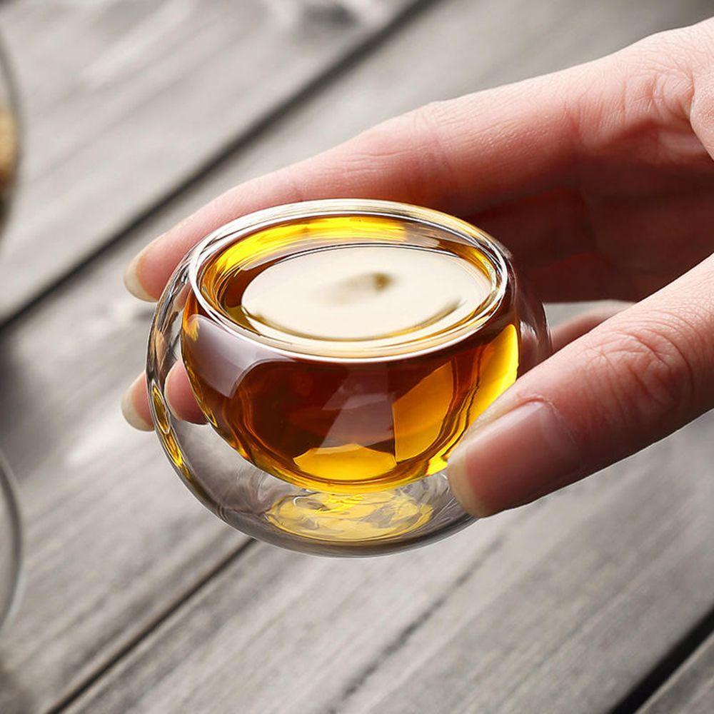 Solighter 50ml Mini Glass Cup Perlengkapan Minum Chinese Jepang Transparan Tahan Panas Double Wall Insulated Tea Cups