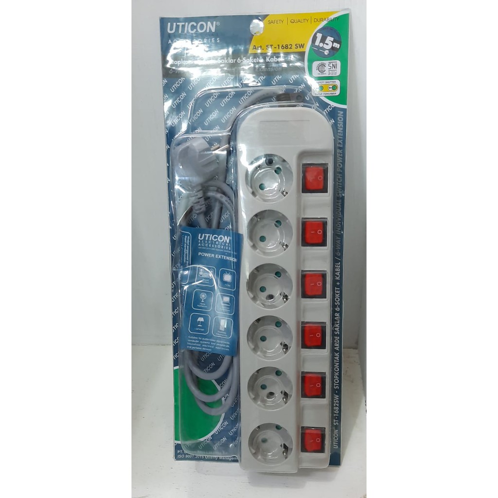 STOP KONTAK 6 LUBANG + SAKLAR TERSENDIRI KABEL 1.5M UTICON ST-1682 SW
