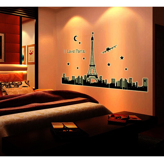 RELIZA Wallsticker GLOW UN THE DARK 60X90 I LOVE PARIS ABQ9602 STIKER DINDING / HIASAN DINDING ku