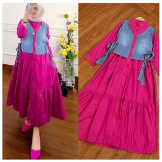 Mayara Dress / Maxi Jeans / Maxi Katun Rayon / Dress Katun Rayon / Dress Katun Rayon Terkini / Maxi Katun Rayon 2023 / Gamis Set Jeans / Dress Set Jeans / Rompi Jeans / Maxi Rompi Jeans / Gamis Terbaru Dan Terkini / Fashion Muslim Terkini / Gamis Busui