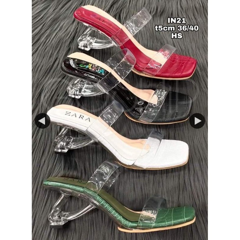 ZARA - SANDAL WANITA HEELS HAK KACA CHUNGKY 5cm TALI JELLY SUPER LEMBUT