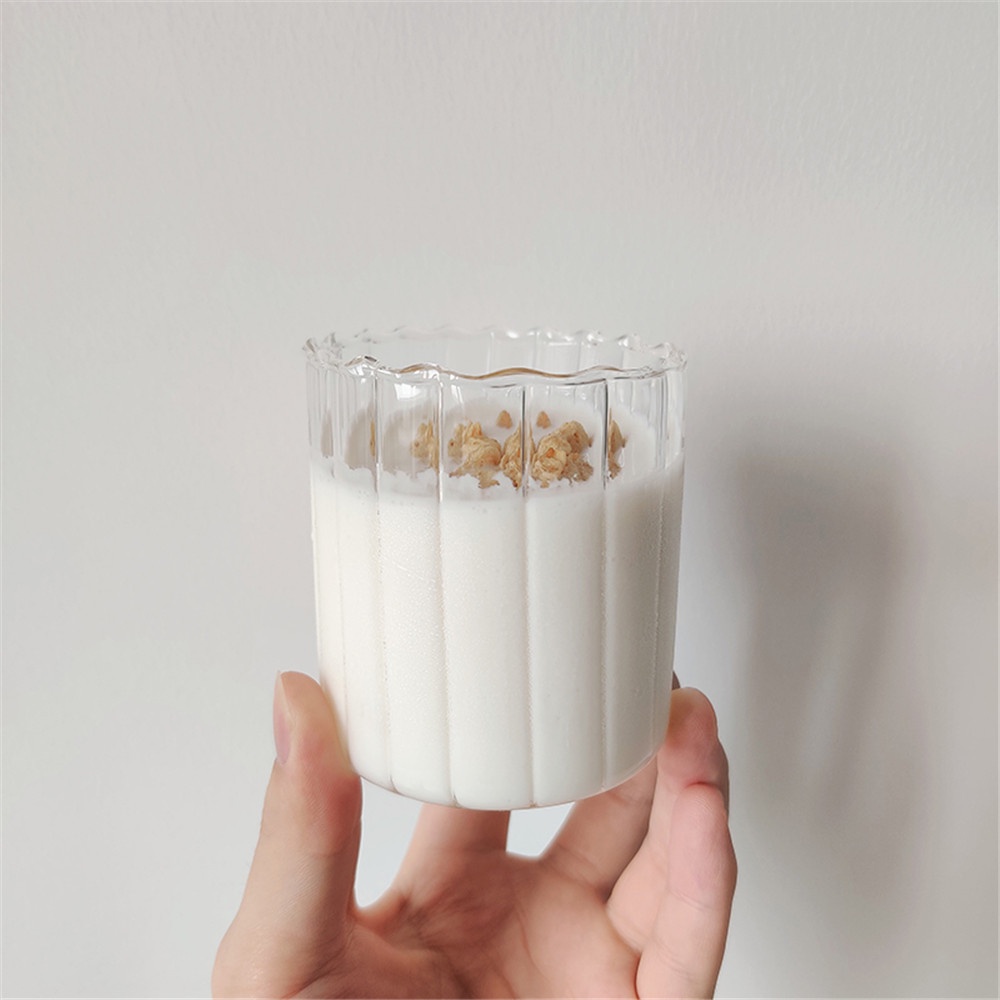 【COD Tangding】250/450ML Home Creative Breakfast Milk Cup Striped Corrugated Cup Cup Glass Gift