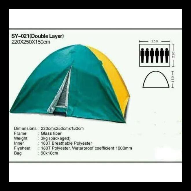 READY STOCK TENDA DOME KAPASITAS 6 ORANG DOUBLE LAYER BN 021