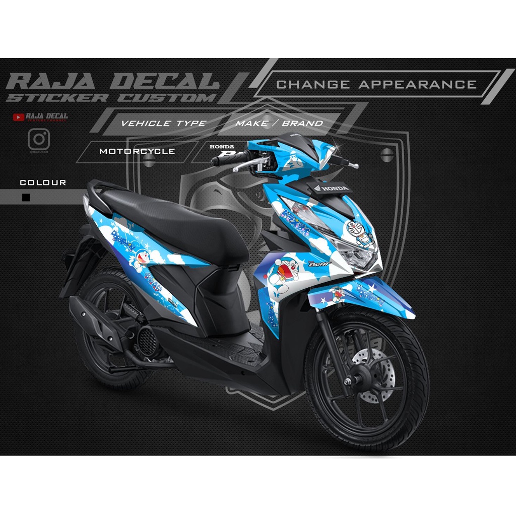 Decal Stiker Motor BEAT ISS, Deluxe, Street Full Body - Dekal Beat 2020 - 2021 Desain Doraemon 002