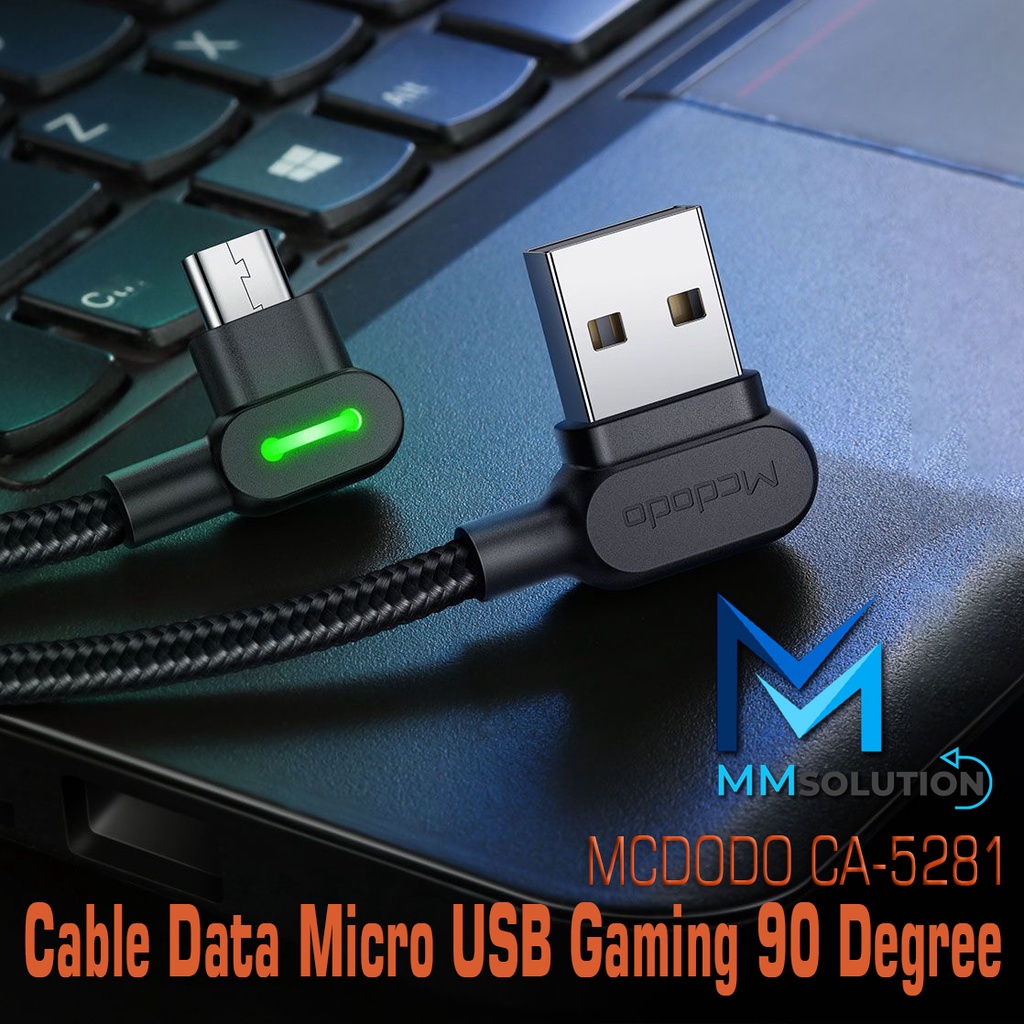 MCDODO CA-5771 Cable Gaming LED 90 Degree Micro USB Fast Charging 2A - Black 1.2M