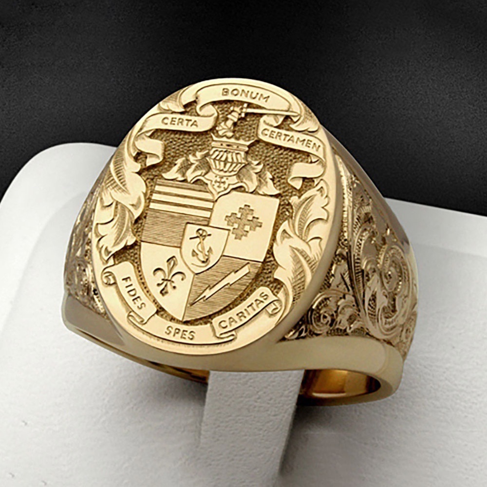 Cincin Retro Motif Ukiran Totem Misterius Warna Emas Untuk Pria