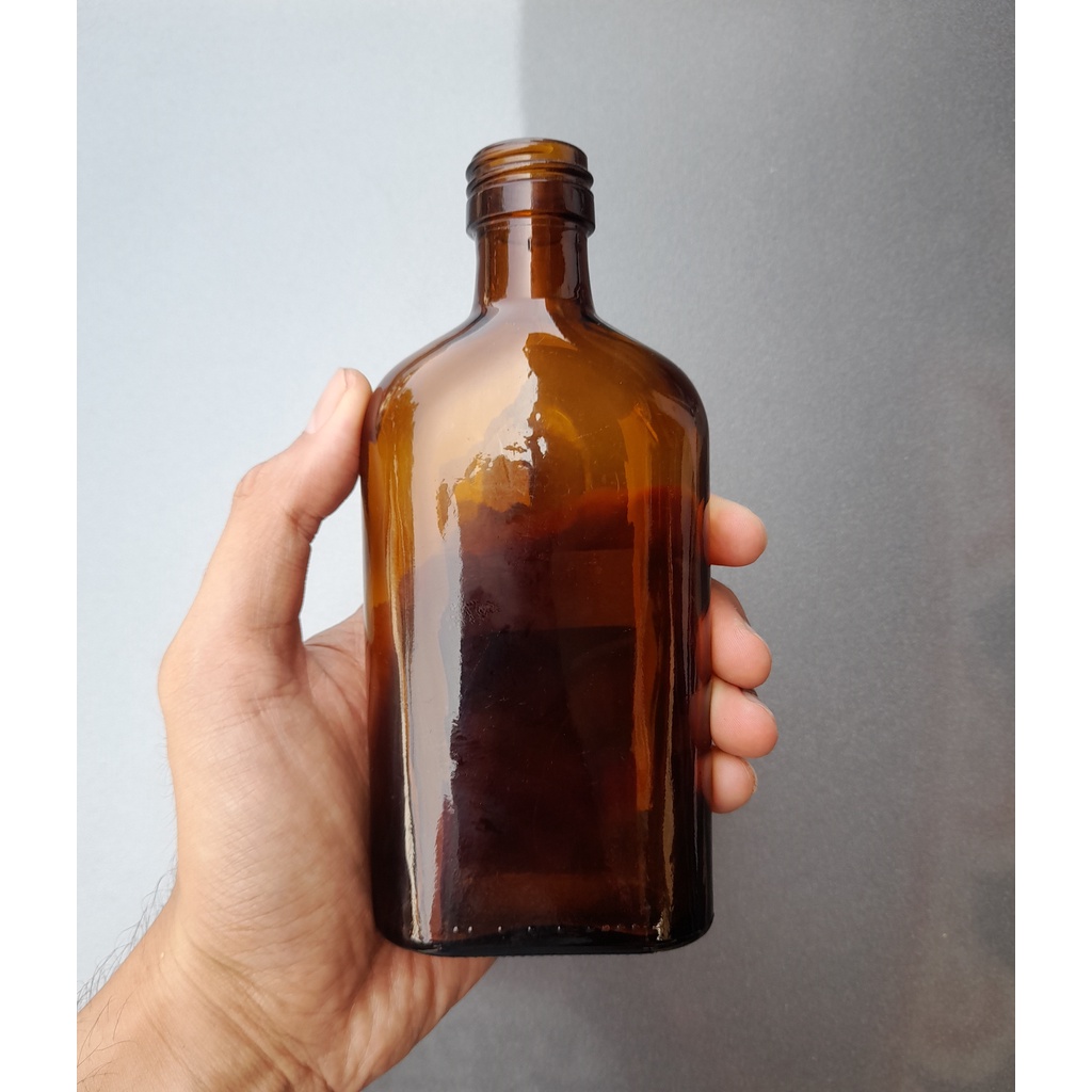 Botol Kaca Gepeng Coklat 250ml (BARU) Termasuk Tutup