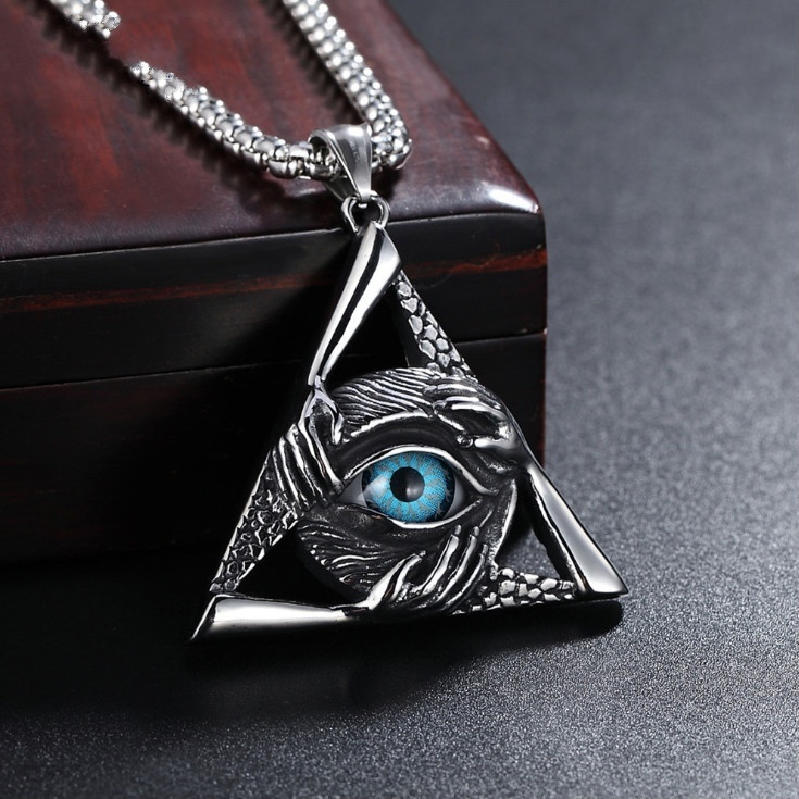 Kalung Rantai Liontin Mata Segitiga Masonic Bahan Titanium Steel Warna Silver Gaya Retro Vintage Untuk Pria