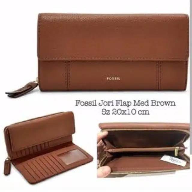 Dompet Fossil RFID Jori Flap Clutch Brown Original