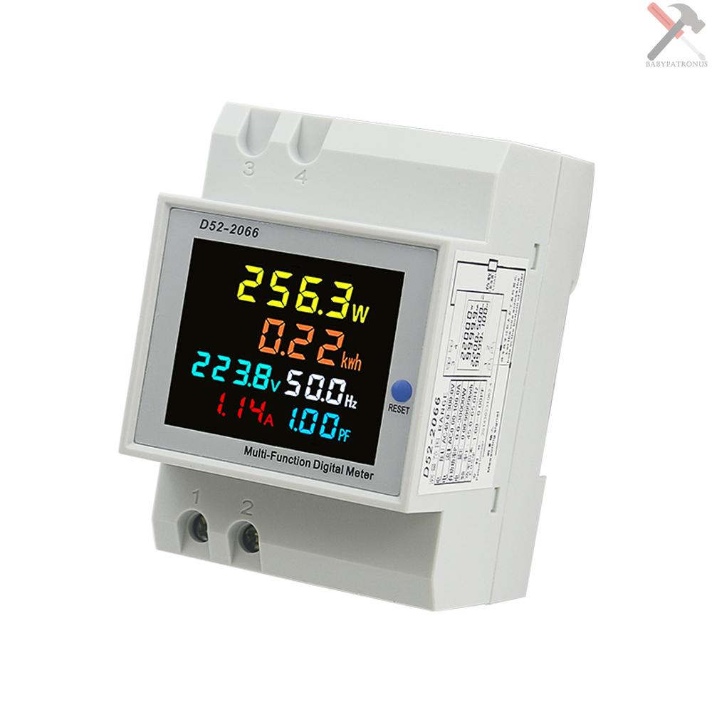 D52-2066 DIN-Rail Meteran Multifungsi Display LCD Warna-Warni Power Frequency