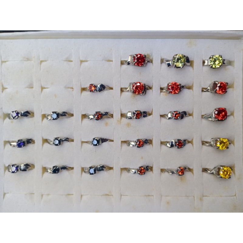 Cincin Wanita Permata Warna WarnI Besi Putih Asli