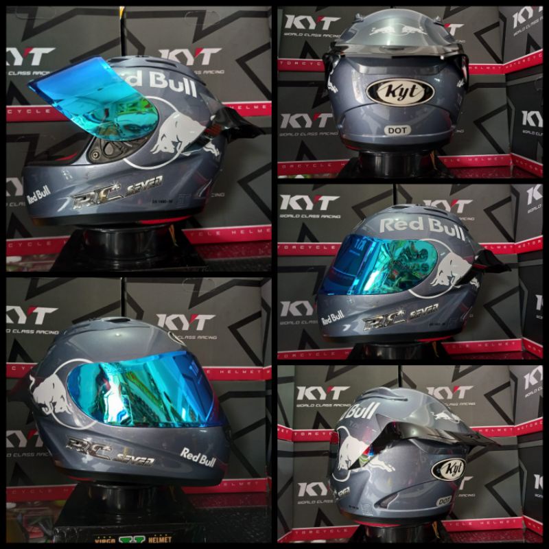 KYT HELM RC7 Solid Allgrey paket ganteng Red Bull TERKOMPLIT
