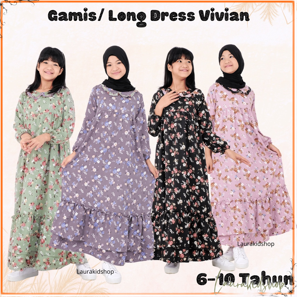 Gamis Anak / Gamis Anak Perempuan / Baju Muslim Anak Perempuan Vivian Laurakids 5 - 15 TAHUN